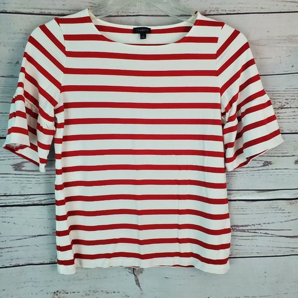 Talbots Tops - Talbots Red White Striped Bell Sleeve Top M